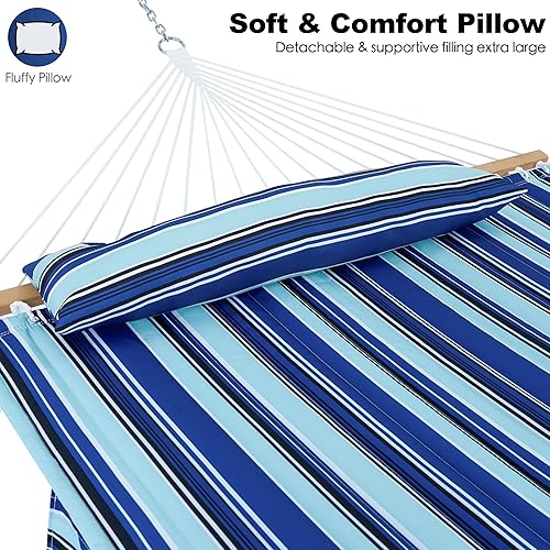 Miniatura 4 de Gafete Hamaca para 2 personas de 12 pies para exterior, hamaca doble de tela acolchada al aire libre con barra separadora, almohada grande