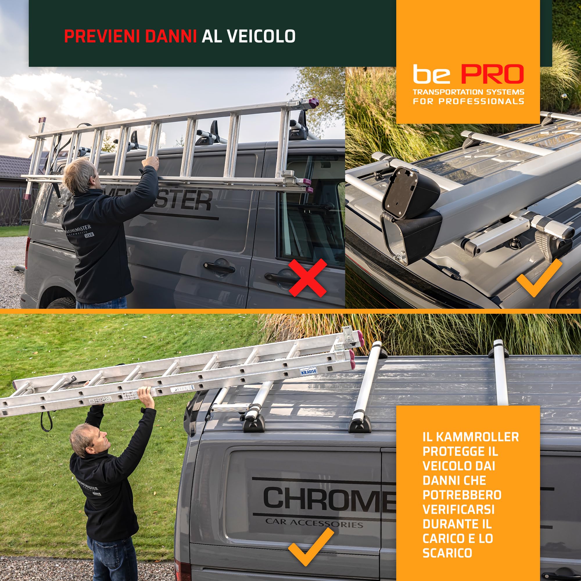 Rhino KammRoller | Compatibile con Mercedes Sprinter 2018+ L2H1 | Rullo di Carico per Portapacchi da Tetto; Rullo di Assistenza al Carico per Supporti KammBar; Sistema di Carico per Portapacchi