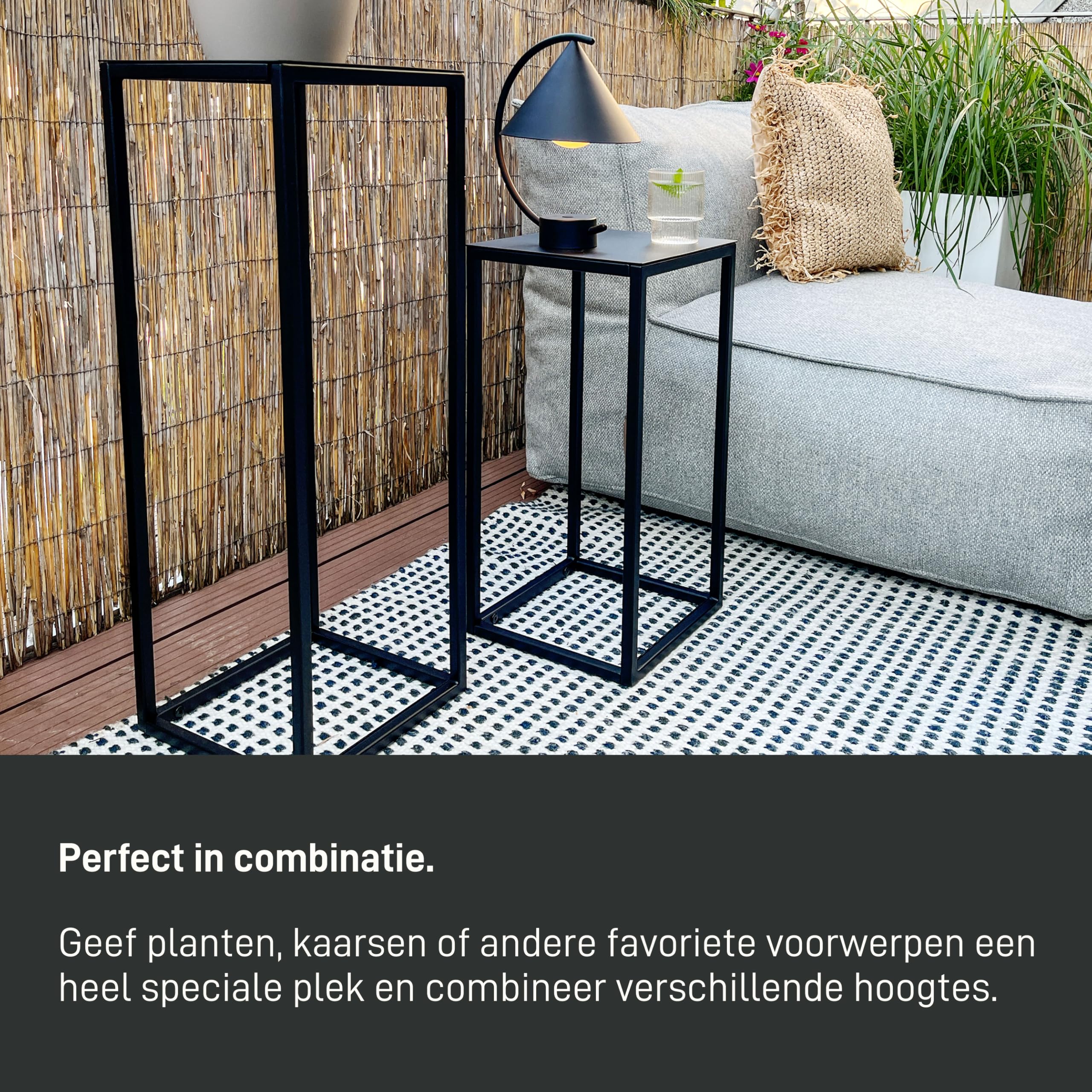 Natural Goods Berlin 1 x bloemenstandaard, metaal, wit, 70 cm, vierkante decoratieve plantenstandaard, bloemenkruk, outdoor, weerbestendig, stabiel en onderhoudsvriendelijk, ideaal als
