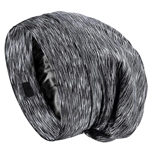 Miniatura 8 de SOLZEK Gorro de seda de morera para dormir, para hombres y mujeres, rizado y ajustable, gorra de noche para cabello natural, antiencrespamiento,