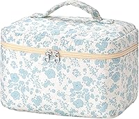 Vista 11 de HBselect Bolsa de Maquillaje Acolchada, Bolsa de Maquillaje Grande de Algodón para Viaje, Lindas Bolsas de Maquillaje con Flores Coquette, Bolsas