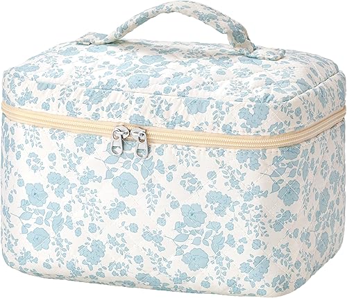 Miniatura 11 de HBselect Bolsa de Maquillaje Acolchada, Bolsa de Maquillaje Grande de Algodón para Viaje, Lindas Bolsas de Maquillaje con Flores Coquette, Bolsas