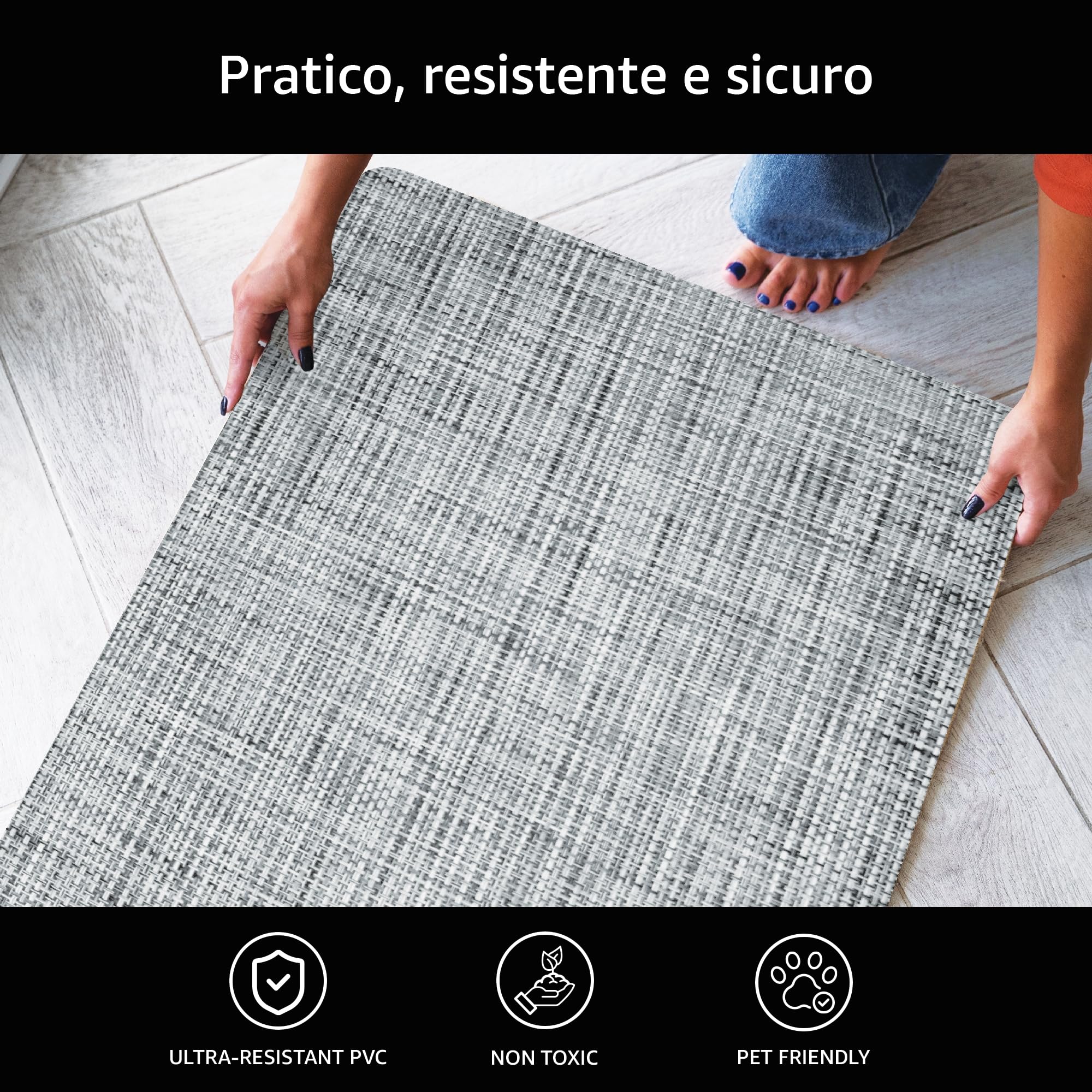 Comart - Tappeto Cucina Manhattan - Impermeabile - Antiscivolo - Antimacchia - PVC Intrecciato - Passatoia Effetto Metallico Cangiante - per Corridoio, Cucina e Bagno - Pumice Grey - 50x140 cm