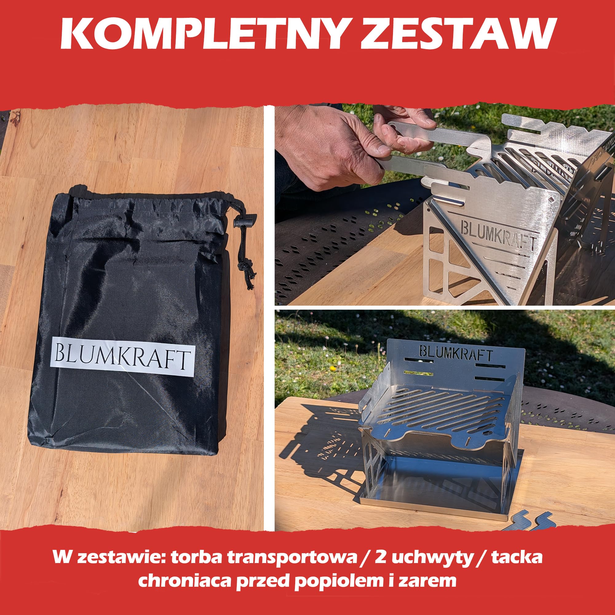 Składany przenośny grill ze stali nierdzewnej - ultra kompaktowy grill podróżny z węglem drzewnym, zdejmowany, kemping, trekking, piesze wycieczki, Van Life - mały grill ze stali nierdzewnej