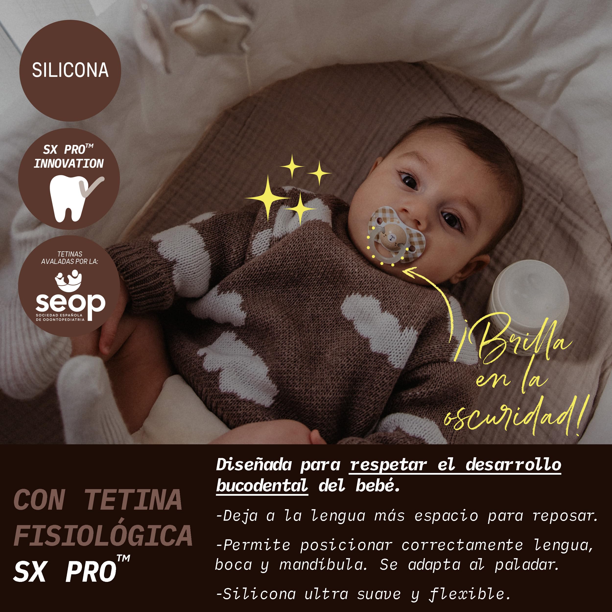 Suavinex, Pack de 4 Chupetes que Brillan en la Oscuridad, Bebés 0/6 Meses y Recién Nacidos, para Dormir, con Anilla Fluorescente y Tetina Fisiológica SX Pro de Silicona, Plana y Flexible, Azul
