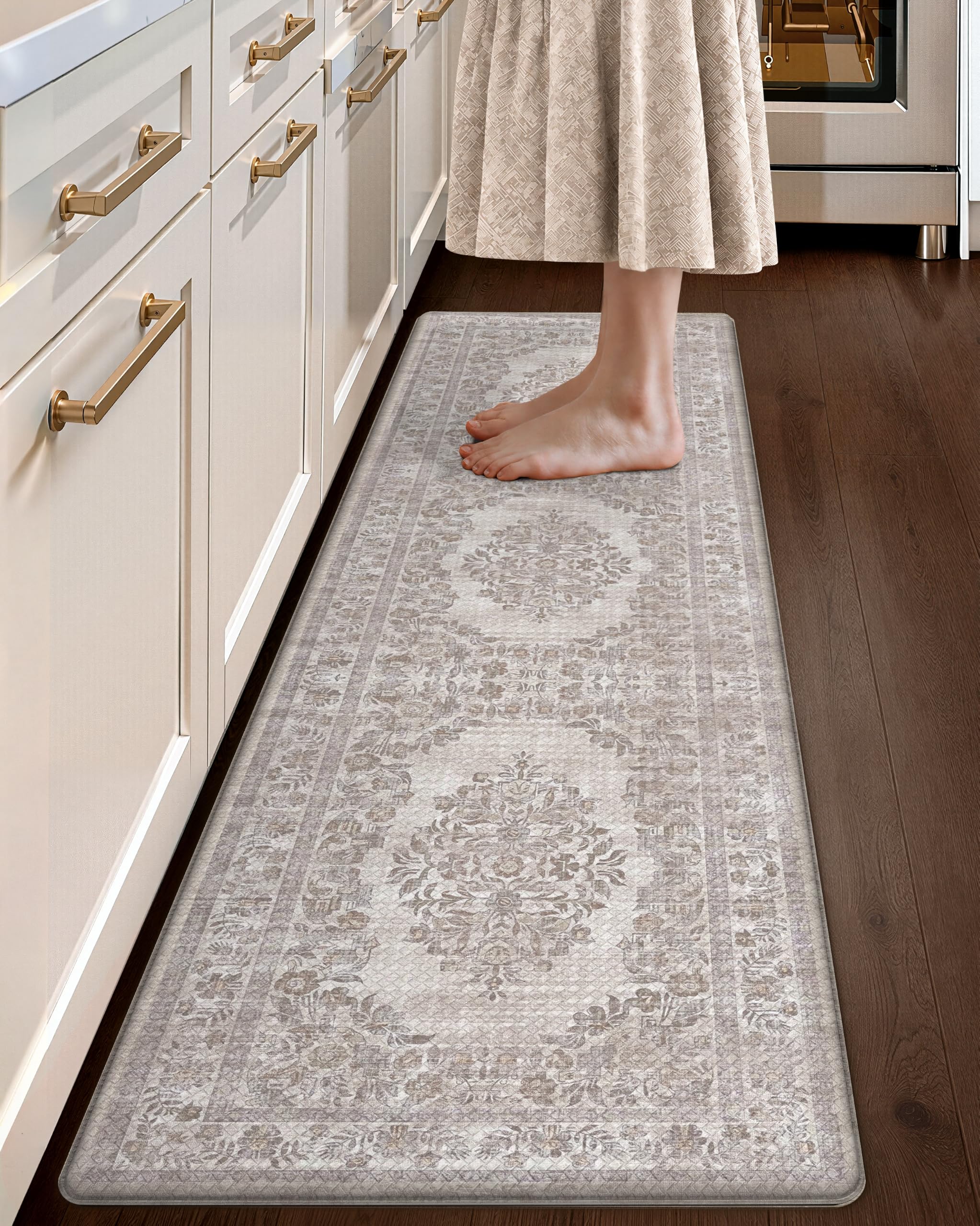COLOR&GEOMETRY Kitchen Floor Mats Anti Fatigue, 44x150cm, Khaki — image 1