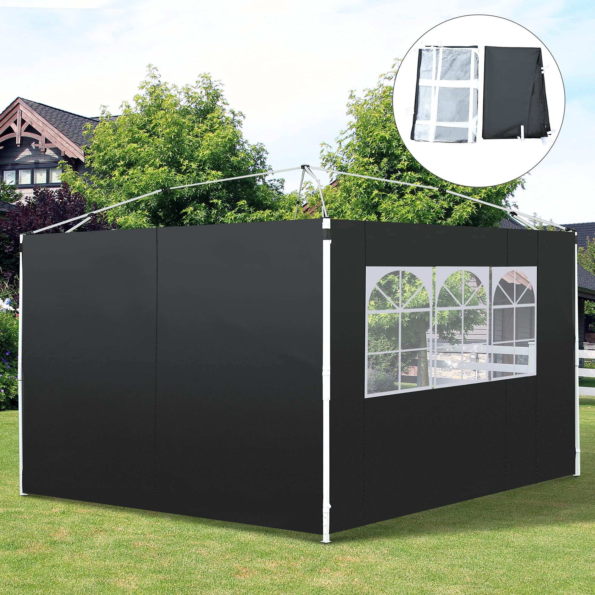 Outsunny 3 Meters Gazebo Replaceable Exchangeable Side Panel Wall Panels Walls With Window, Black, 295 x 200 cm - Image 2