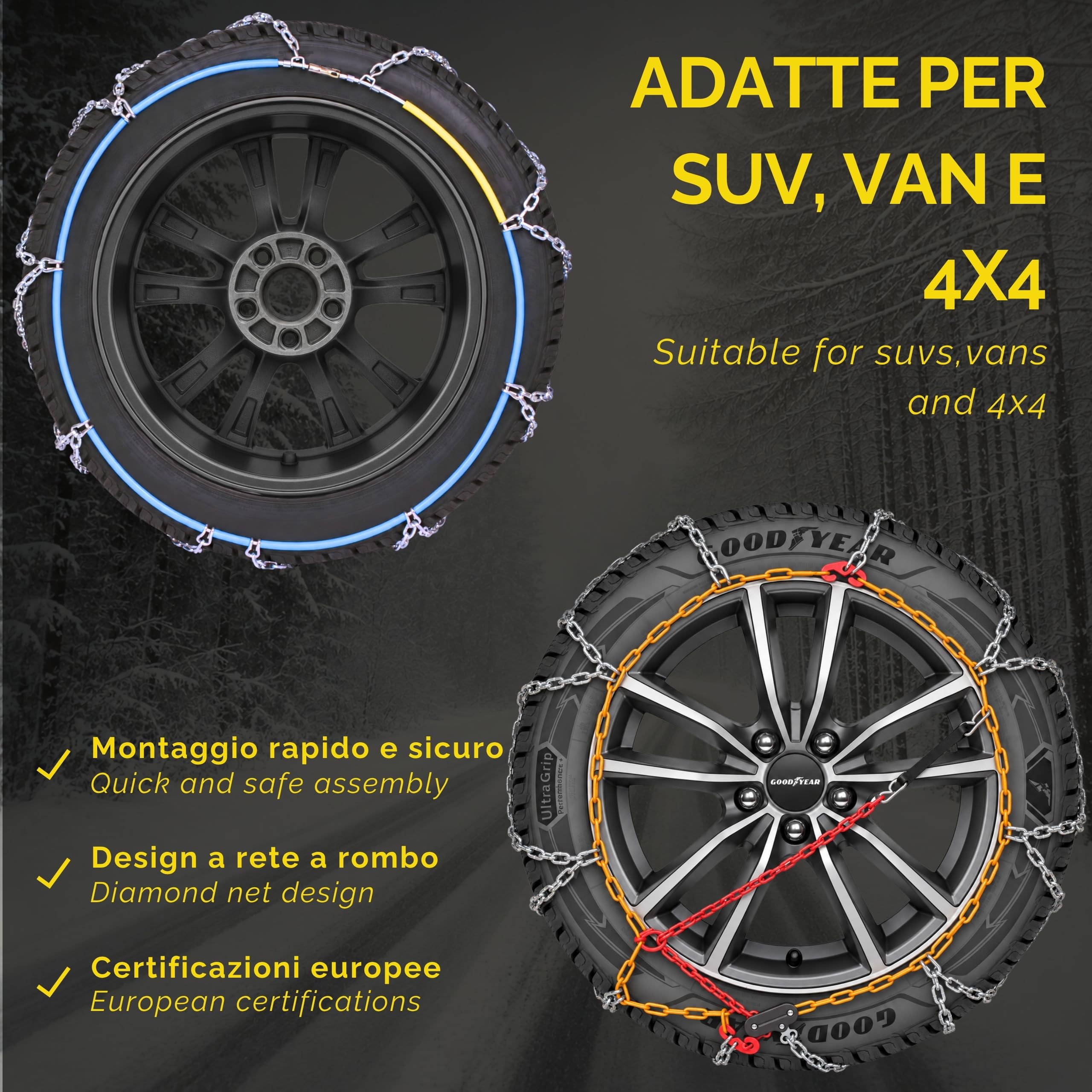 Goodyear 77934 Schneeketten 12 mm für SUV, Lieferwagen und Wohnmobil mit Selbstspannsystem, Größe 240 – Ansicht 4