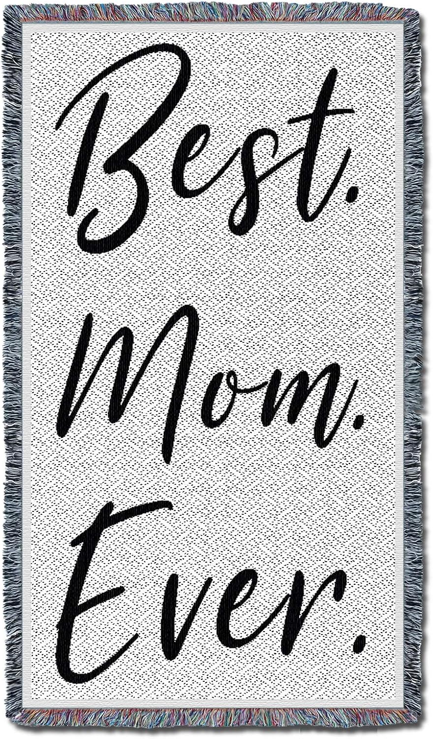 Pure Country Weavers Best Mom Ever Blanket White - Gift Tapestry Throw for Back of Couch or Sofa - Woven from Cotton - Made in the USA (61x36)