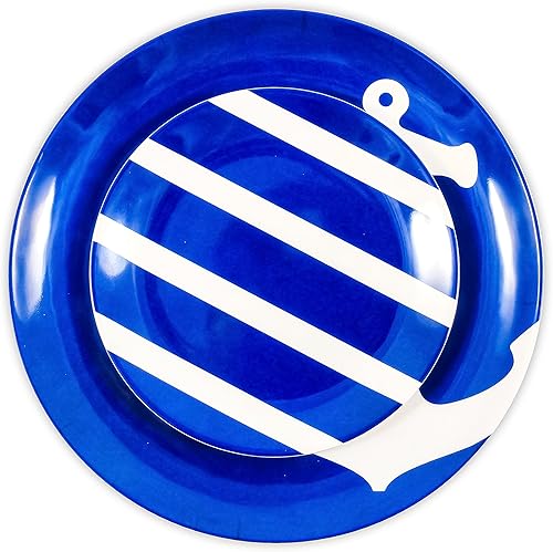 Miniatura 4 de Camco Juego de vajilla de 12 piezas con diseño náutico azul y blanco, incluye platos y cuencos de estilo marino, perfectos para navegar, vela,