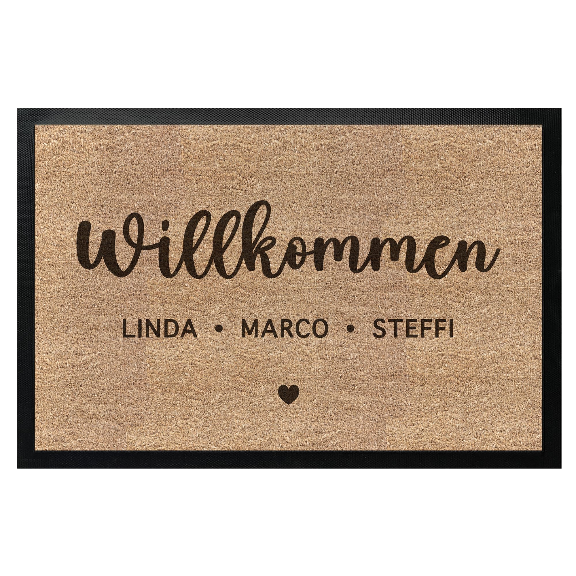 Willkommen Fußmatte Personalisiert Familie Name bis 120cm | Türmatte personalisiert Kokosmatten Optik als Geschenk Umzug, Hochzeit, Verlobung, Geburtstag mit Wunschtext (90x60cm)