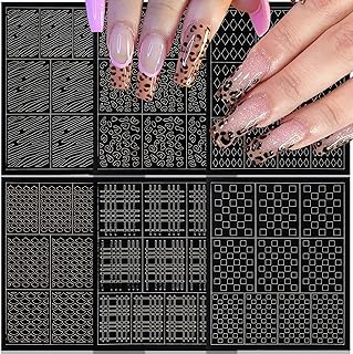 Hollow Nail Sticker, 6PCS Leopard Prints Diamond Plaid Airbrush Stencils...