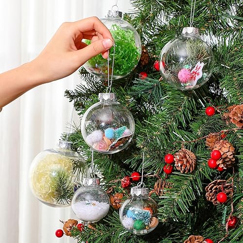 Miniatura 2 de 50 adornos de plástico transparente con tapa y cuerda para colgar, esferas rellenables de Navidad para manualidades, árbol de Navidad, fiesta, boda,