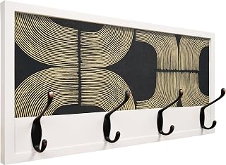 Perchero de Pared de Madera | 52×25 cm | Hecho en España | 4 Ganchos Dobles (8 Colgadores) para Ropa y Abrigos | Diseño Decorativo Funcional | Colgador Entrada, Salón, Oficina (Mid-century Blanco)