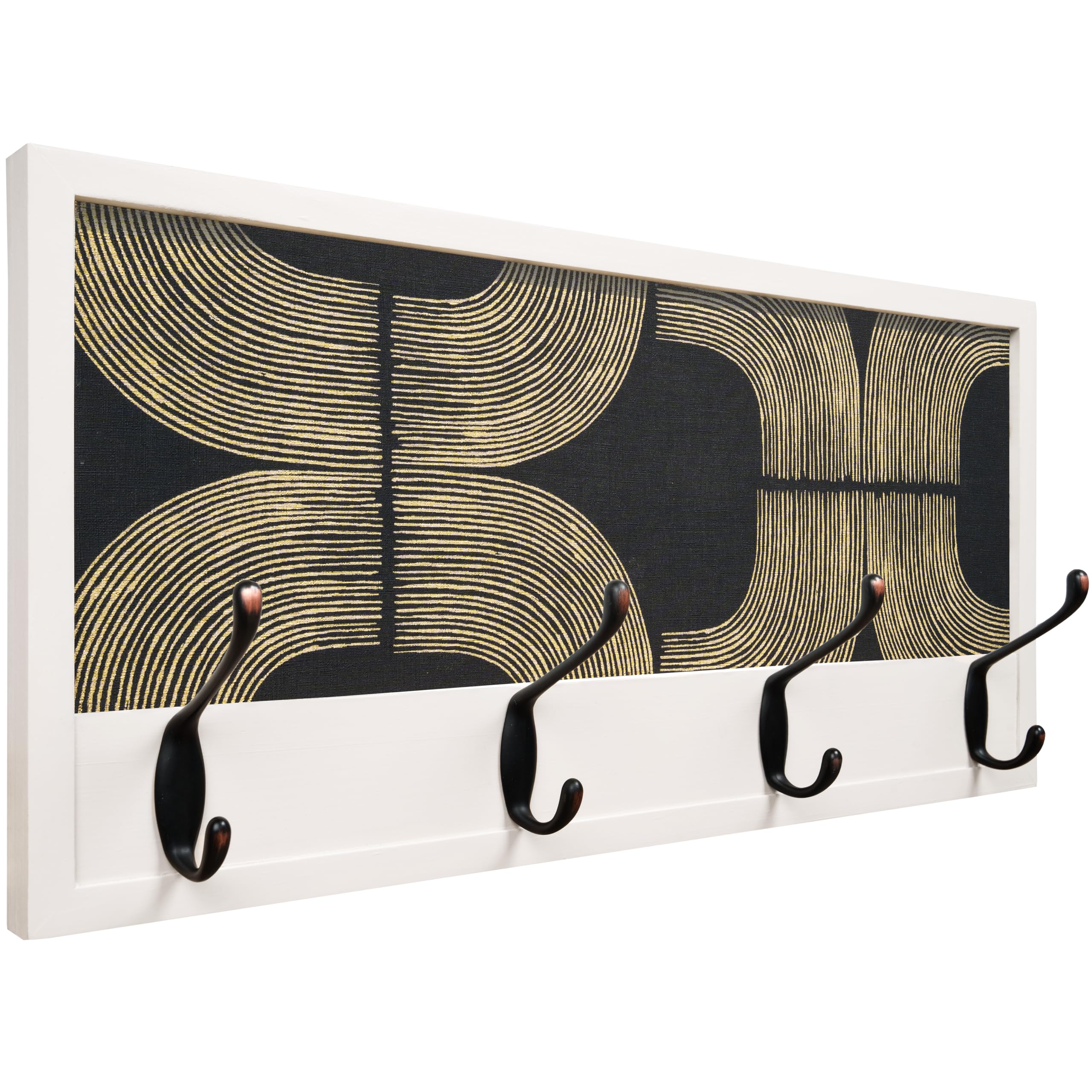 Perchero Pared Madera 52x25cm Mid-century Blanco 4 Ganchos | Hecho en España. 4 ganchos dobles (8 colgadores) para ropa y abrigos. Ideal para entrada, salón u oficina.