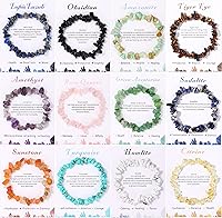 SONNYX 12PCS Natural Crystal Chip Bracelets Set for Women - Chakra Healing Stretch Gemstone Beads Jewelry