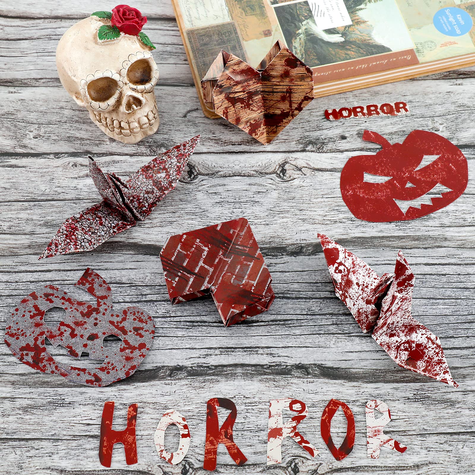 ASTARON Halloween Dekorpapier Set - 45 Blatt, 10 Muster, 21x28 Cm | Doppelseitig Bedruckt Für Basteln & Deko