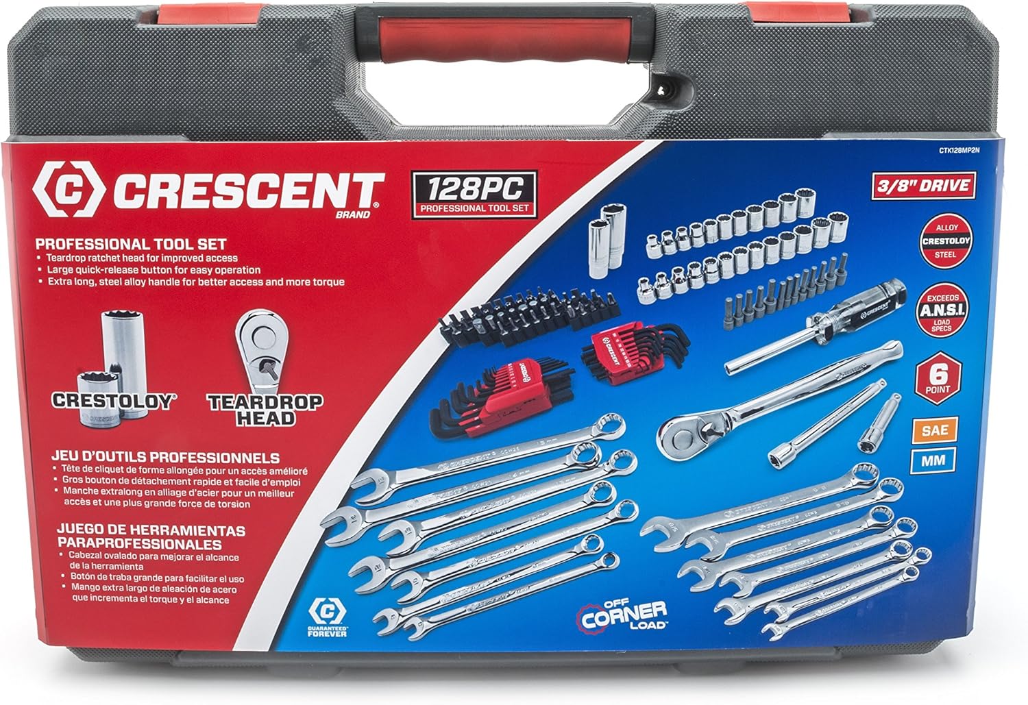 Crescent 128 Pc. 3/8" Drive 12 Point Standard SAE/Metric Mechanics Tool Set - CTK128MP2N