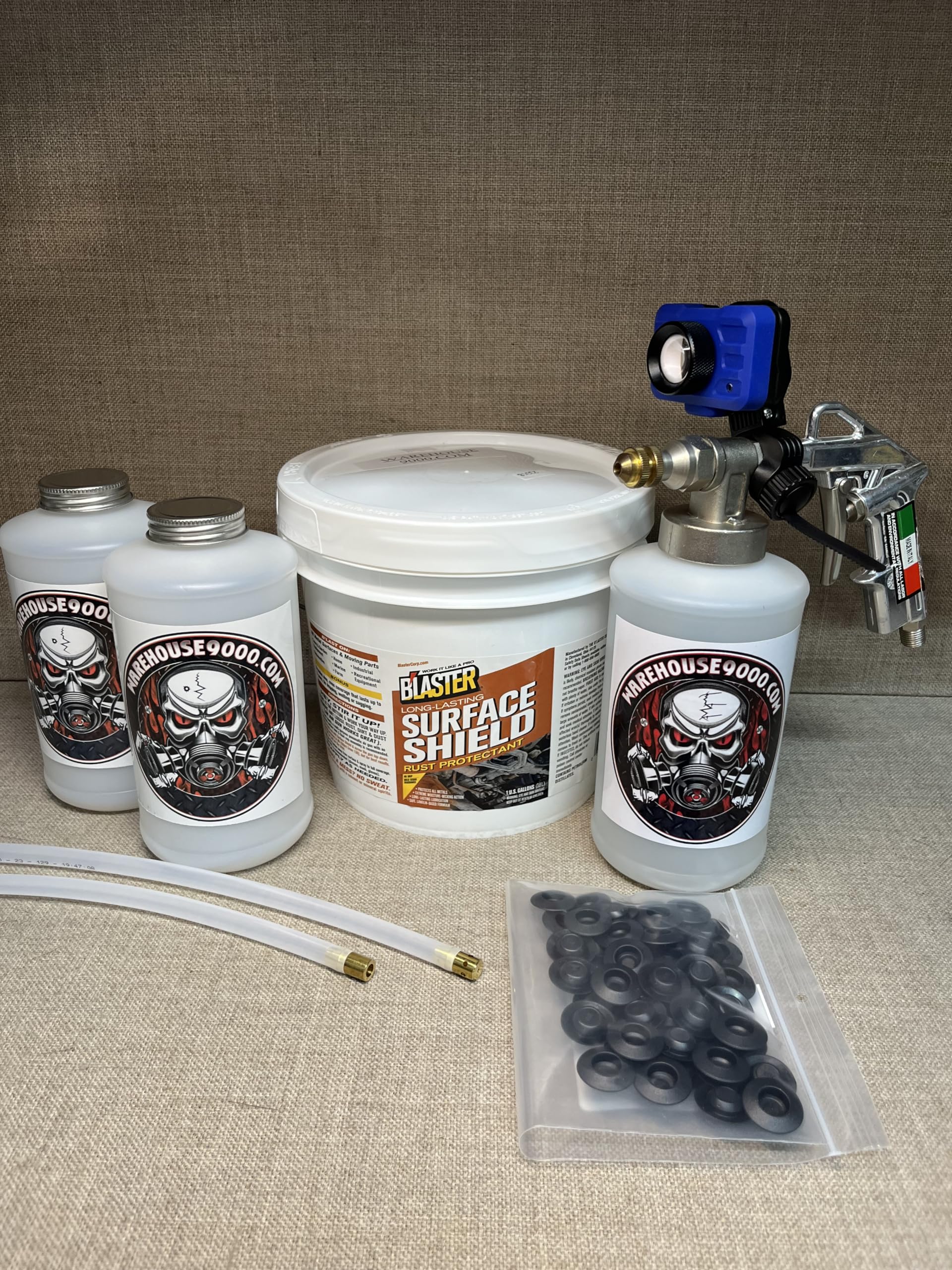 Pro Undercoating Gun Kit with Gallon PB Blaster, Spray Gun Light, Spray Undercoating Gun, 2 Wands, 3 Quart Bottles, and 50 Rust Plugs
