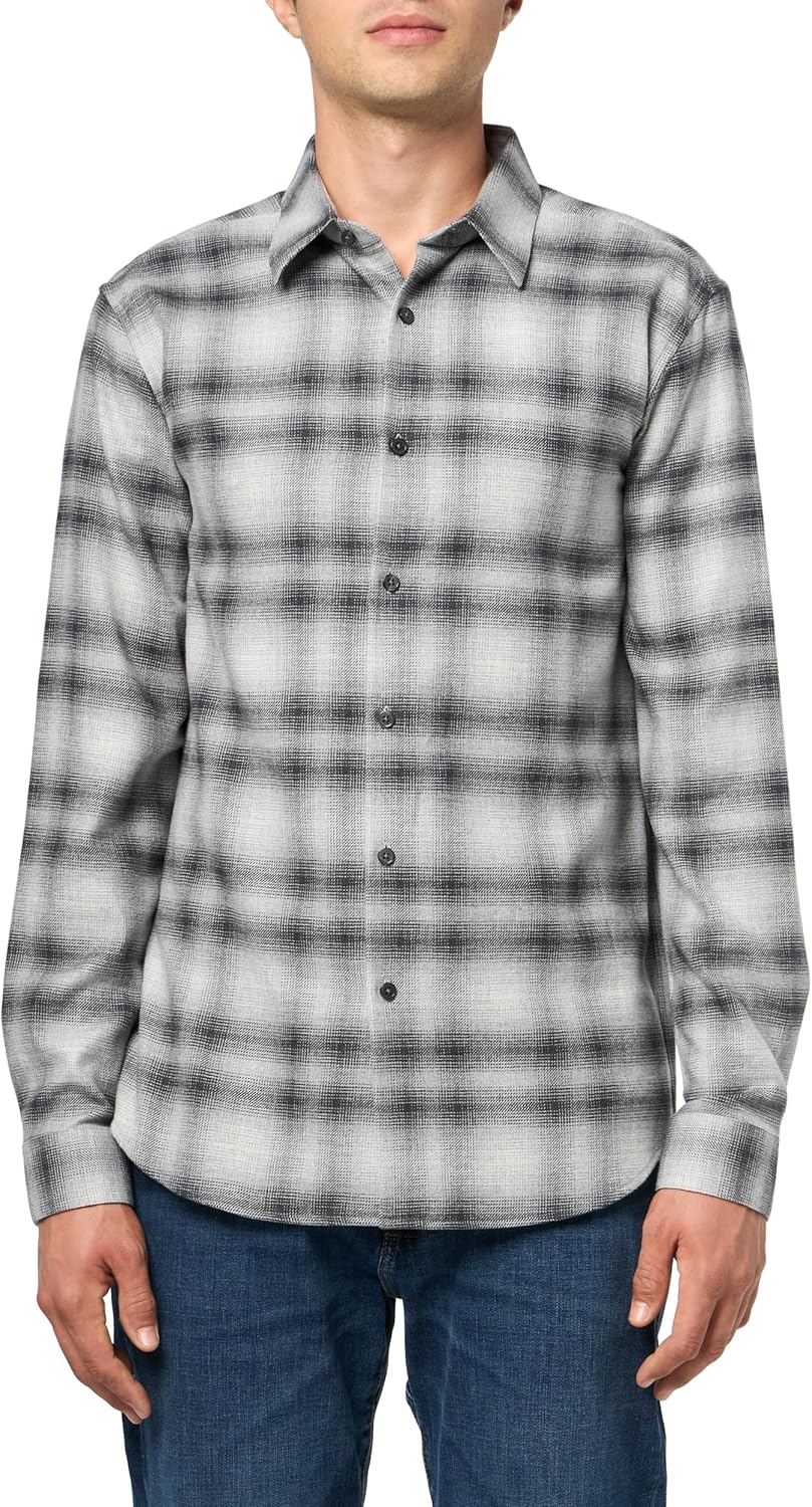 Theory Mens Theory Men's Irving Long Sleeve Button Down Woven in Cotton Soft Plaid
