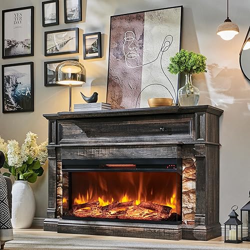 Miniatura 2 de OKD Chimenea eléctrica de 52 pulgadas con repisa, calentador de chimenea independiente con inserto de vidrio de 36 pulgadas para televisores de