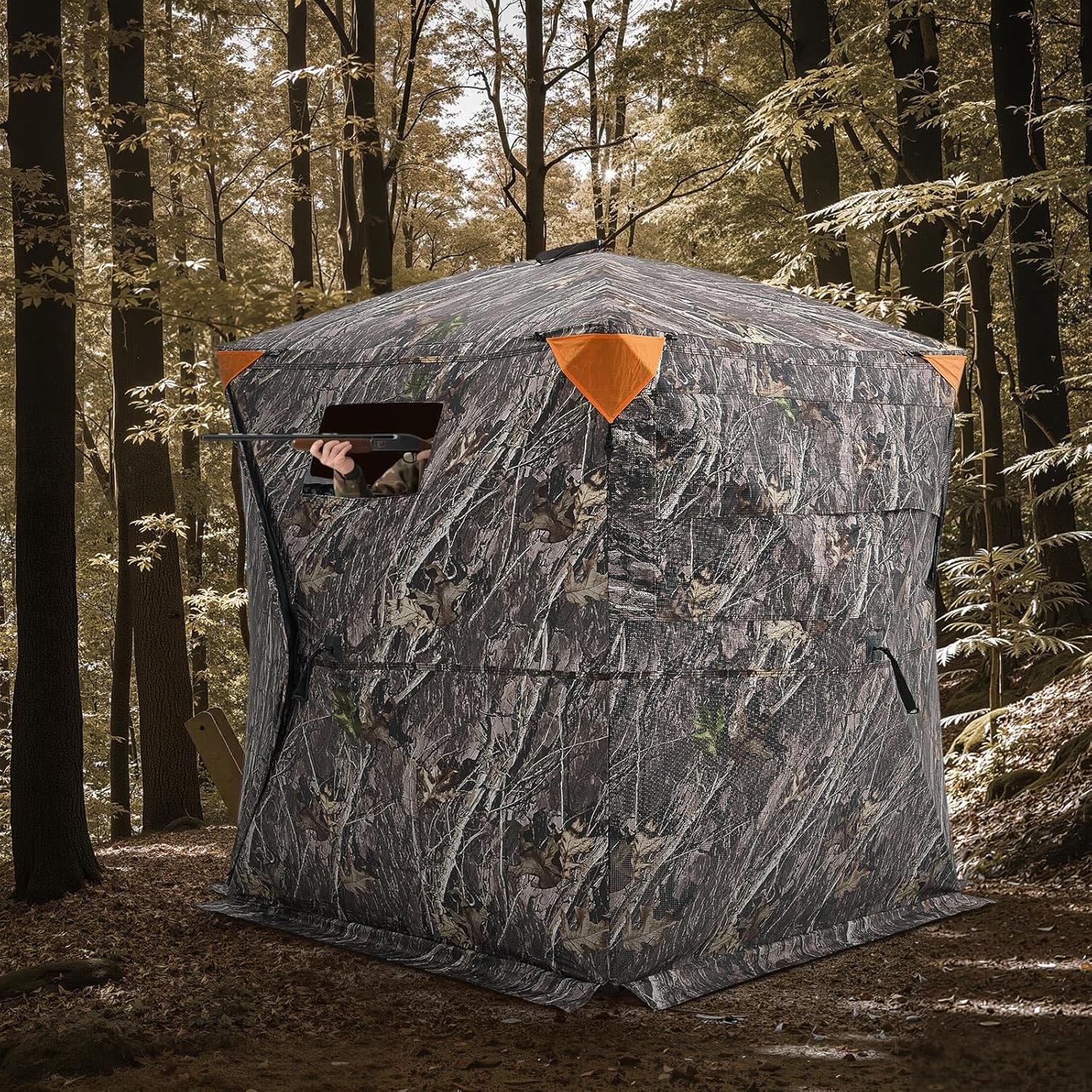 VEVOR Hunting Blind,See Through Ground Blinds with Carrying Bag, 360 Degree Portable Camouflage Tent,Durable Concealed Shelter with Silent Side Door and Window, for Turkey and Deer - Image 8