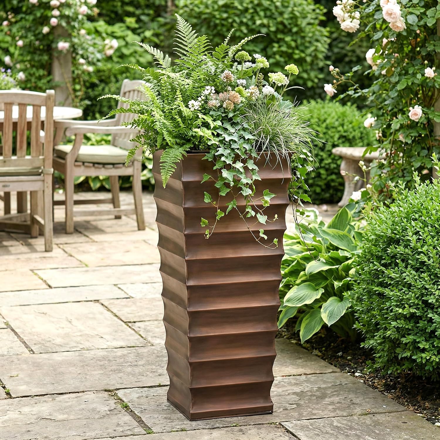 H Potter Tall Copper Planter 36 Inch – Large Outdoor Indoor Entryway Planter, Stainless Steel Antique Copper Finish, Decorative Porch Patio Flower Pot