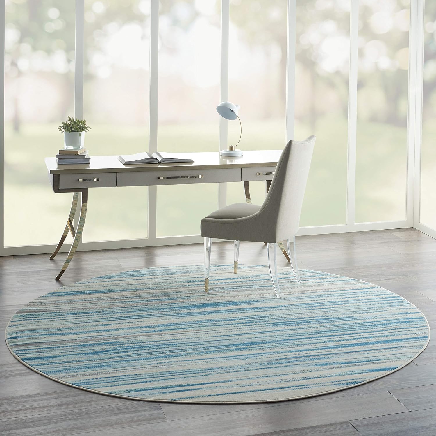 Nourison Home Jubilant Blue 8' x Round Area Rug - Easy Clean, Non Shedding, Bed Room, Living Room, Dining Room, Kitchen (8' x Round)