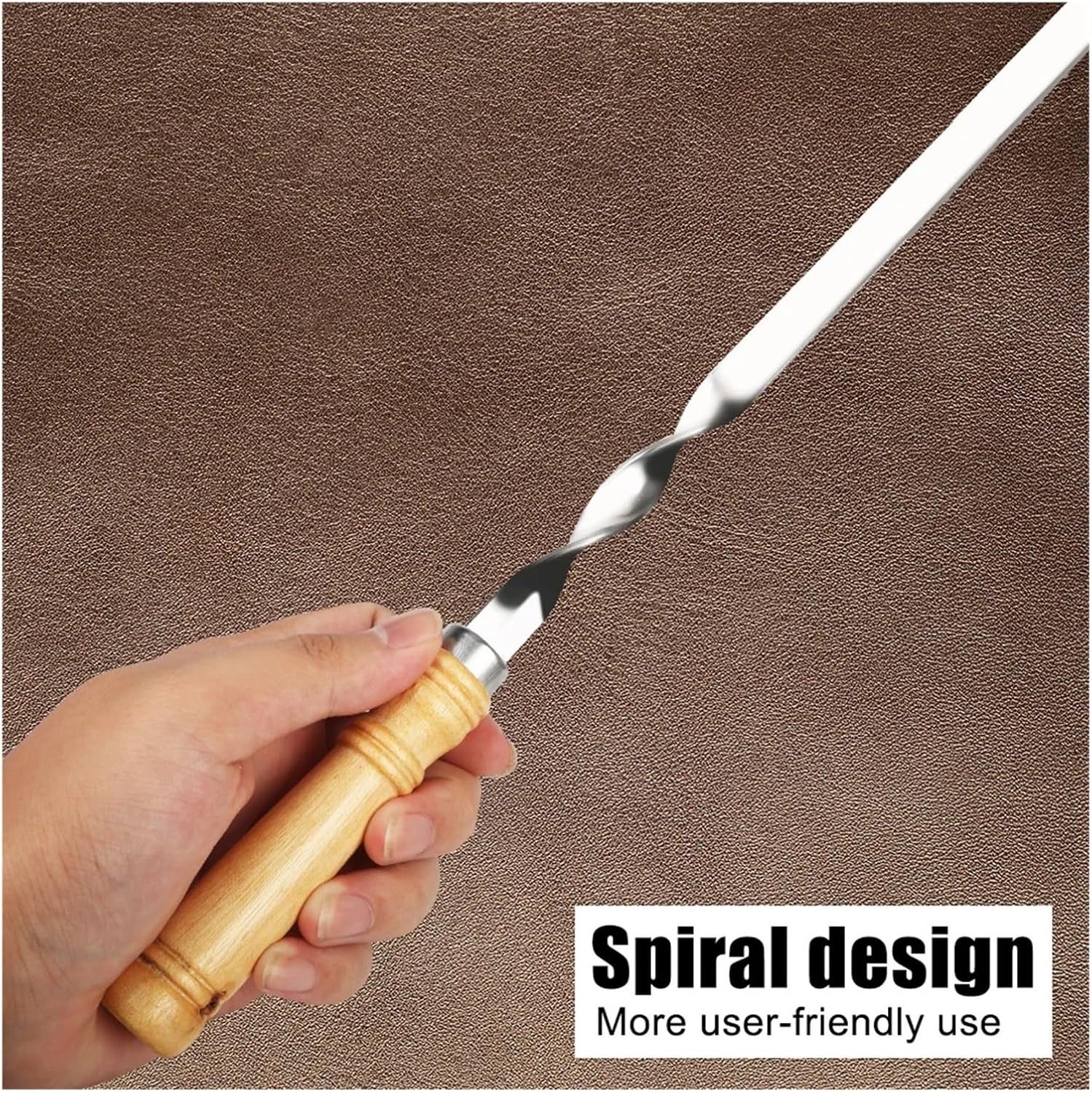 6Pcs Long Handle Shish Kebab Wood BBQ Fork Stainless steel Outdoors Grill Needle Barbecue Grill Stick 55cm 21.65" BBQ Skewers