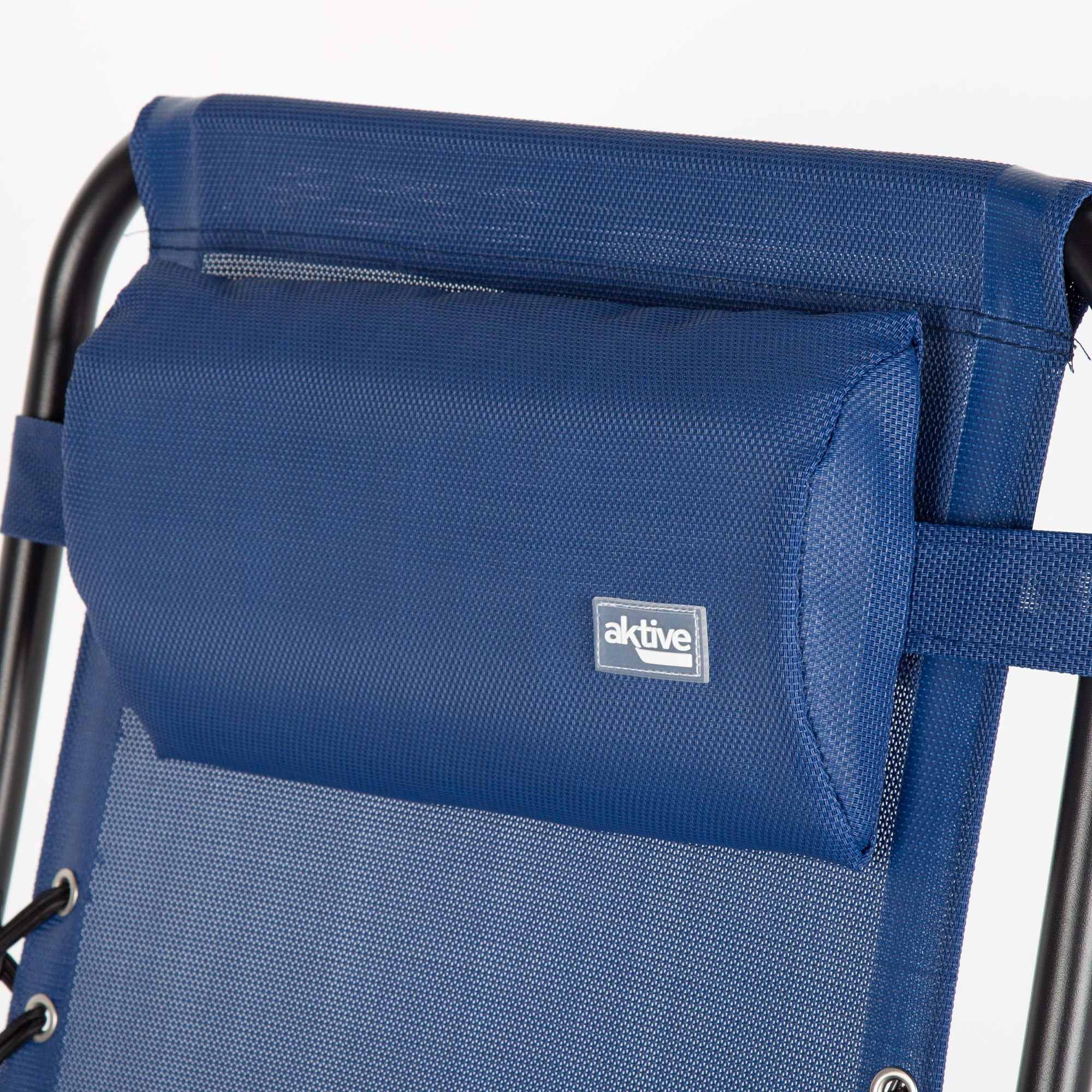 AKTIVE Silla Plegable, Gravedad Cero, Azul, con cojín y reposapiés, Cómoda y Resistente, Antivuelco, Acero y textileno, Máximo 110 kg, Jardín, Camping, Tumbonas Plegables para Exterior (61143)