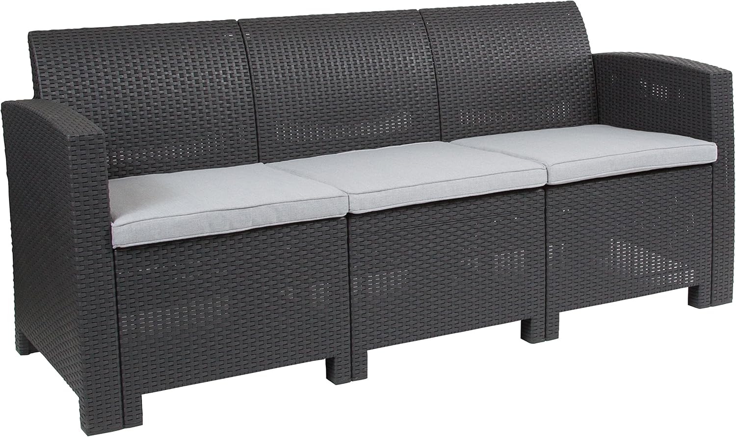 Flash Furniture Seneca Dark Gray Faux Rattan Sofa with All-Weather Seneca Light Gray Cushions