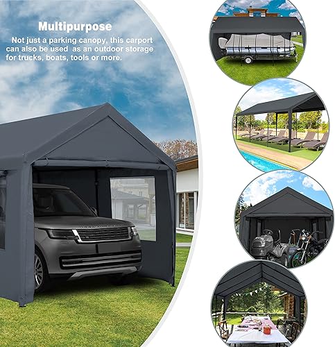 Miniatura 4 de Carport - Toldo para automóvil de 10 x 20 pies, resistente con ventanas transparentes, paredes laterales y puertas, para todas las estaciones y