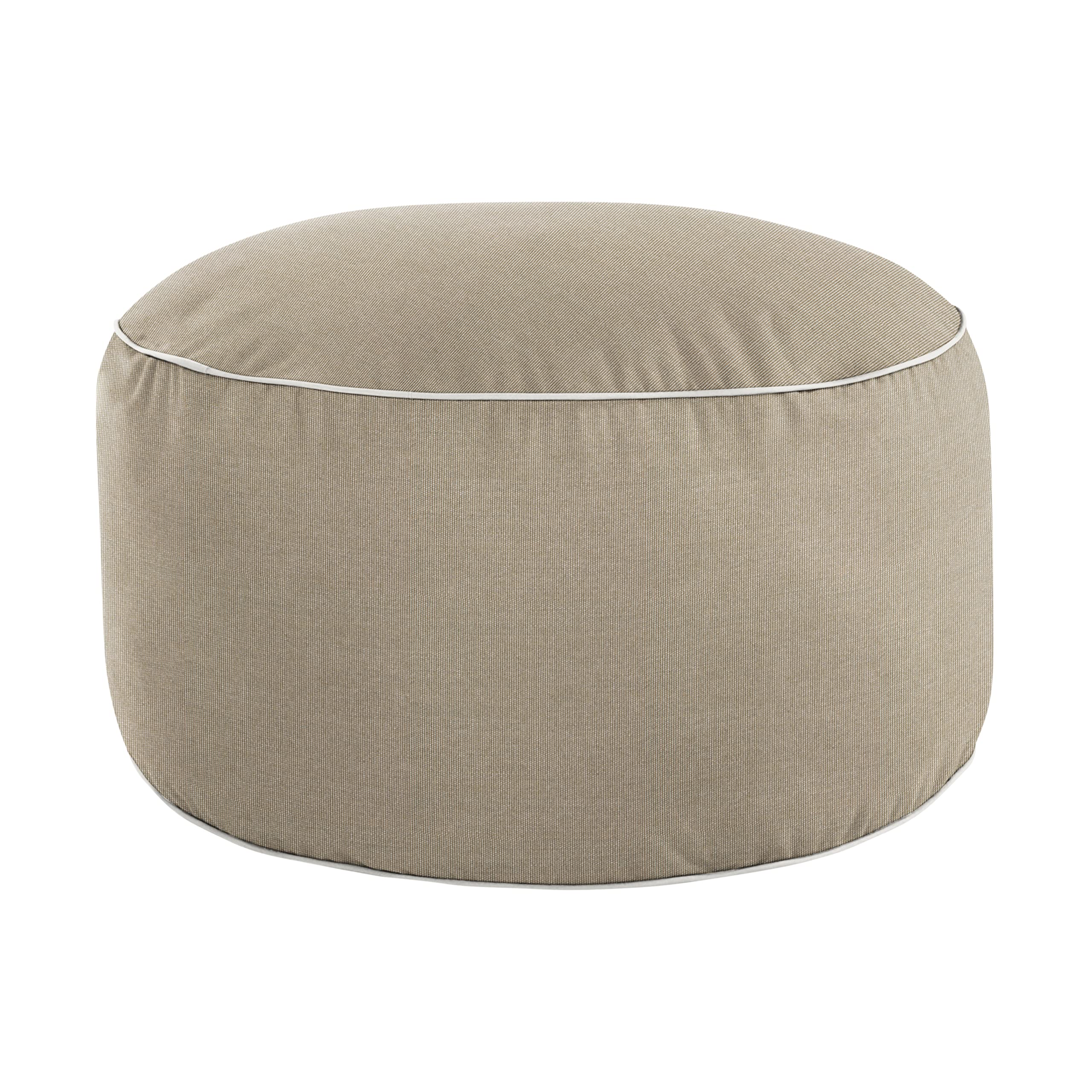 Sorra Home Sunbrella Corded Pouf Cushion - Round, Outdoor Stuffed Plush Ottoman & Foot Rest Stool - Balcony, Patio, Poolside Furniture Accessory - Canvas Taupe (30