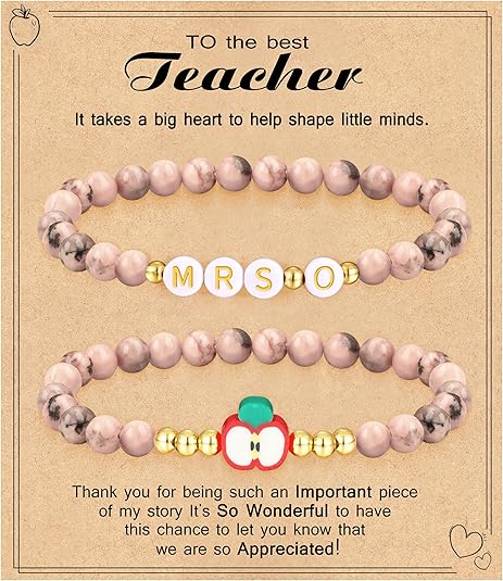Teacher Appreciation Gifts for Women,Teacher Must Haves Initial Bracelet Mrs Miss End of Year Teacher Gifts Thank You for Helping Me Grow Music Math Science Teachers Bracelets Retirement 2 Set Jewelry