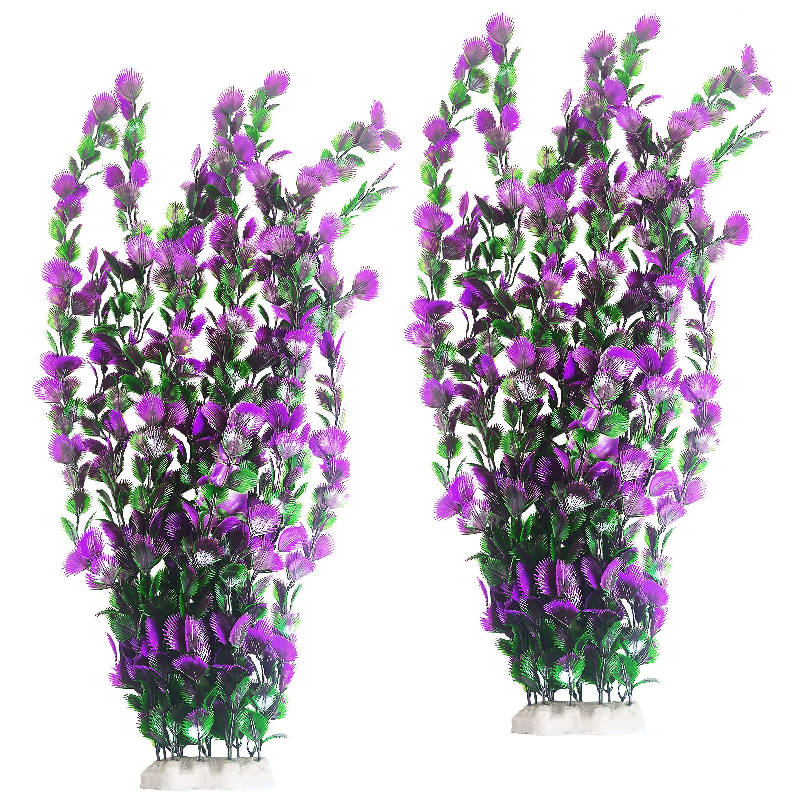 Hamiledyi Purple Green Serrated Leaf Tall Aquarium Plastic Plants Artificial Fish Tank Plant Aquarium Decor Extra Large Lifelike Aquatic Plant Suitable for Saltwater and Freshwater 27.5-inch Tall 2Pcs