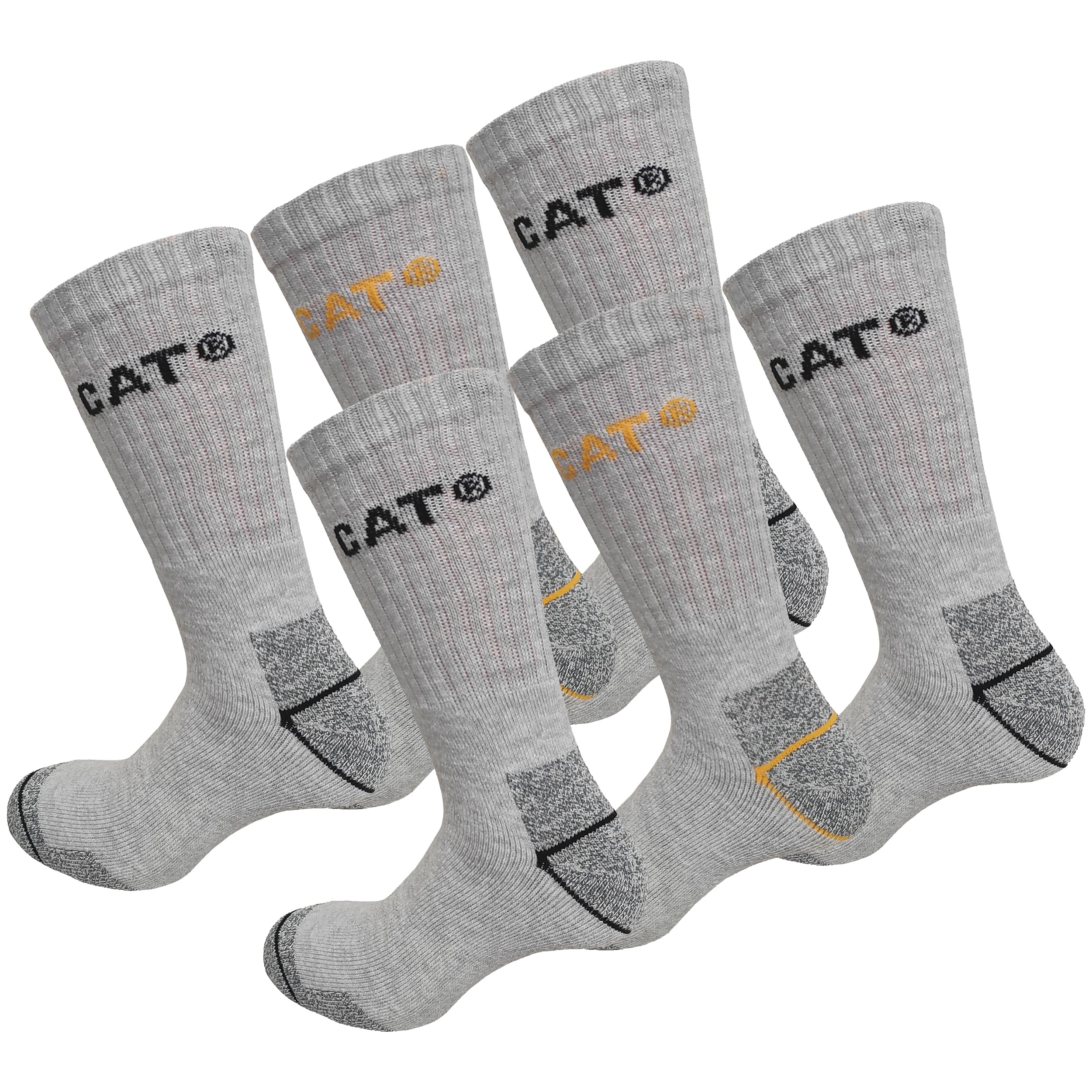 Caterpillar 6 Paar Arbeitssocken Mid Calf Wadenhöhe - Sicherheitsschuhe - Verstärkte Fersenzehen - Frottee Baumwolle (Hellgrau, 46-50)