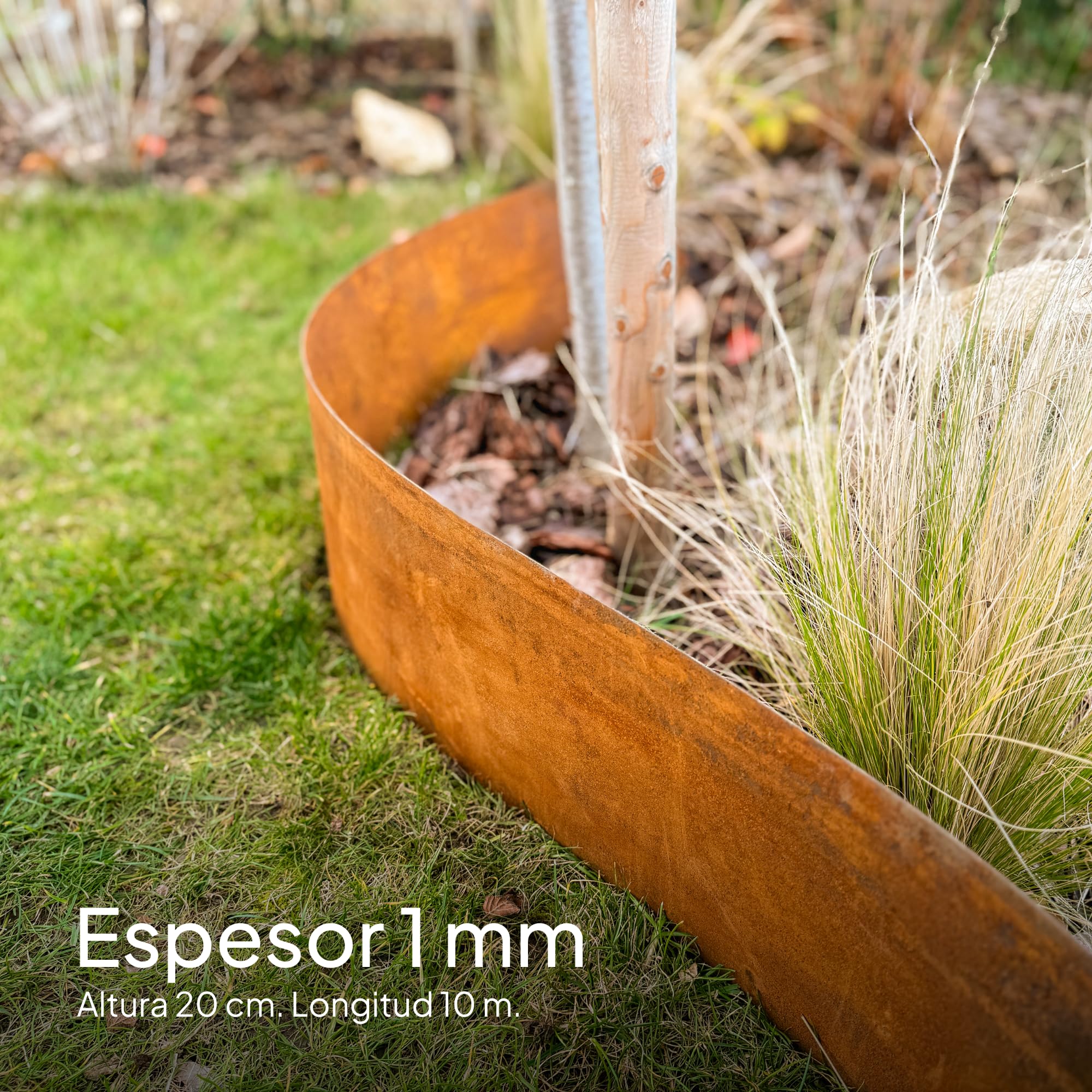 UNIGARDIA Bordura Acero Corten 10 m - Borduras Jardin Metálica 20 cm de Alto, 1 mm de Grosor - Fácil de Instalar - Separador Jardín Exterior con Pátina de Óxido, Incluye 1 Par de Guantes