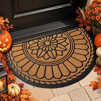 Mibao Half Round Door Mat, Non-Slip Welcome Entrance Way Mat, Durable Rubber Mats, Low-Profile Heavy Duty Doormat, Circle Mats for Garage, Patio, High Traffic Areas, 23.5" x 35.5", Yellow