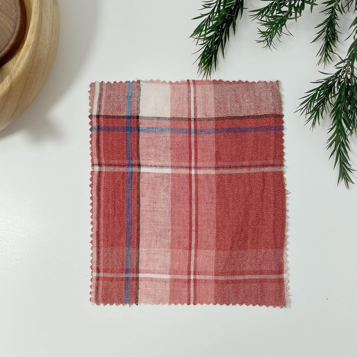 Red Check Linen Cotton Polyester Fabric | Premium Quality Material - Ideal for Sewing, Crafts, and Home Projects