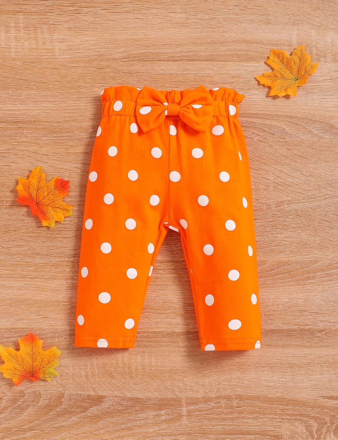 TUEMOS Thanksgiving Outfits Baby Girl My First Thanksgiving Romper+Polka Dot Pant+Headband Baby Girl Thanksgiving Clothes Set - Image 6