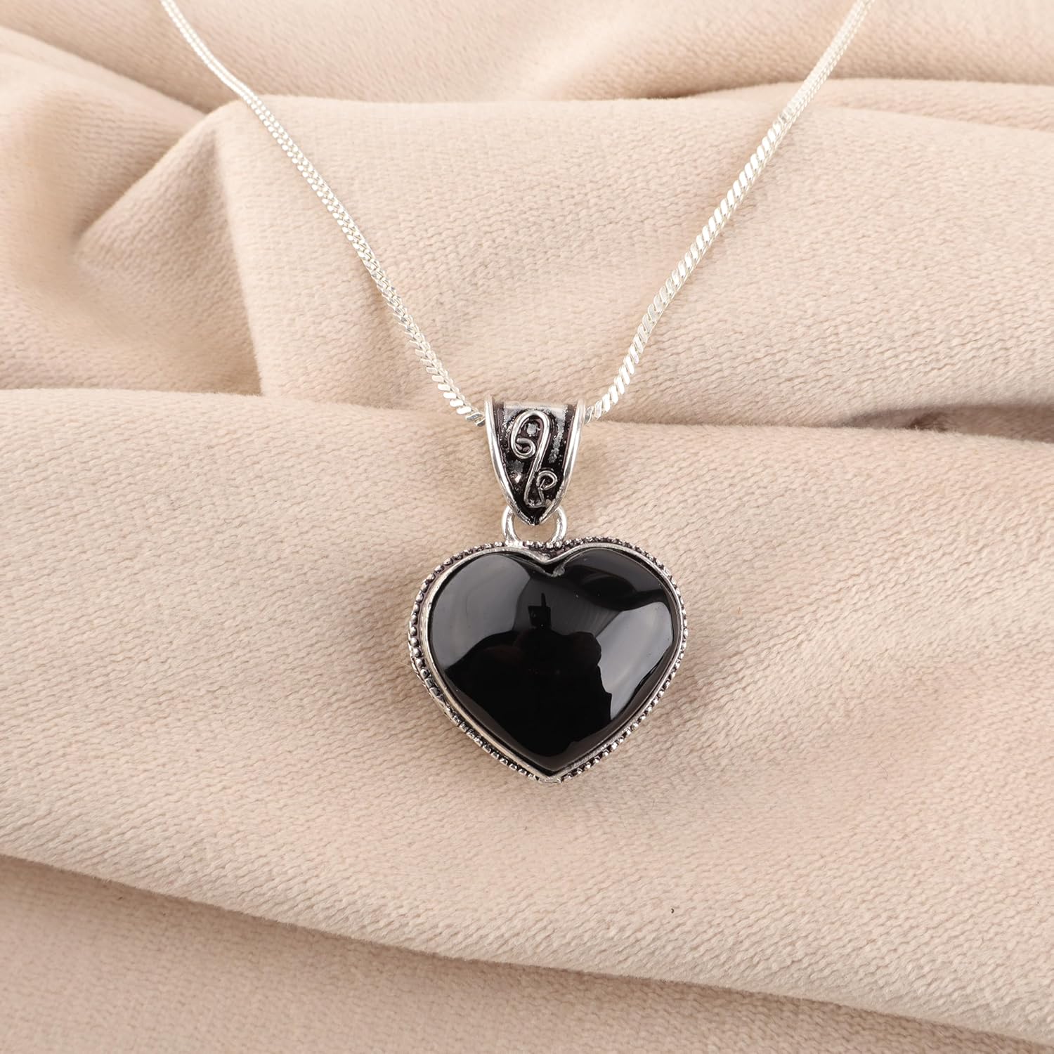 Natural Black Tourmaline Gemstone Handmade Heart Shape Pendant Necklace For Women, Tourmaline Silver Statement Bezel Set Pendant, Artisan Vintage Style Pendant, October Birthmonth Jewelry - Image 7