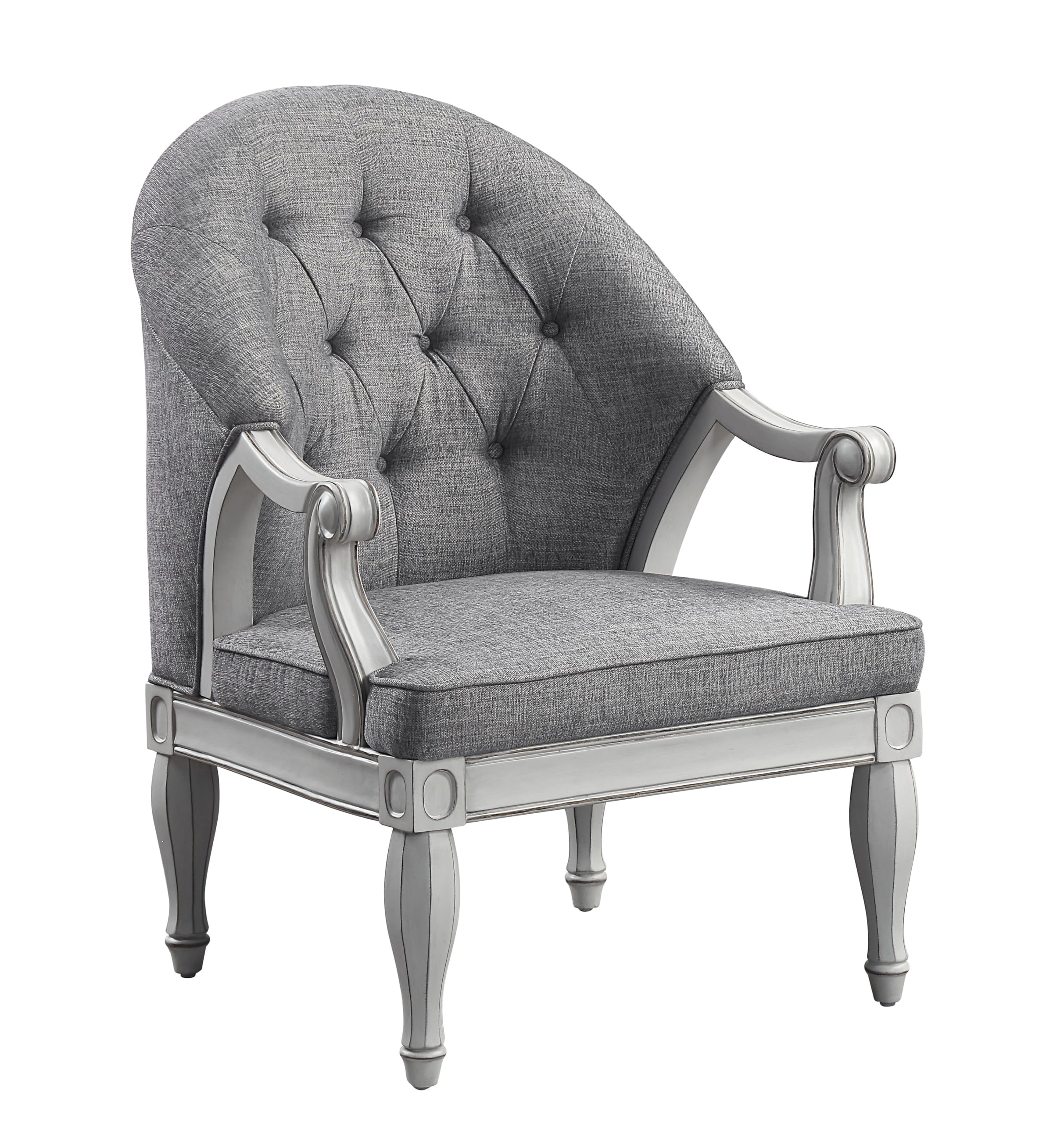 Chair, Gray Fabric Antique White Finish LV02121