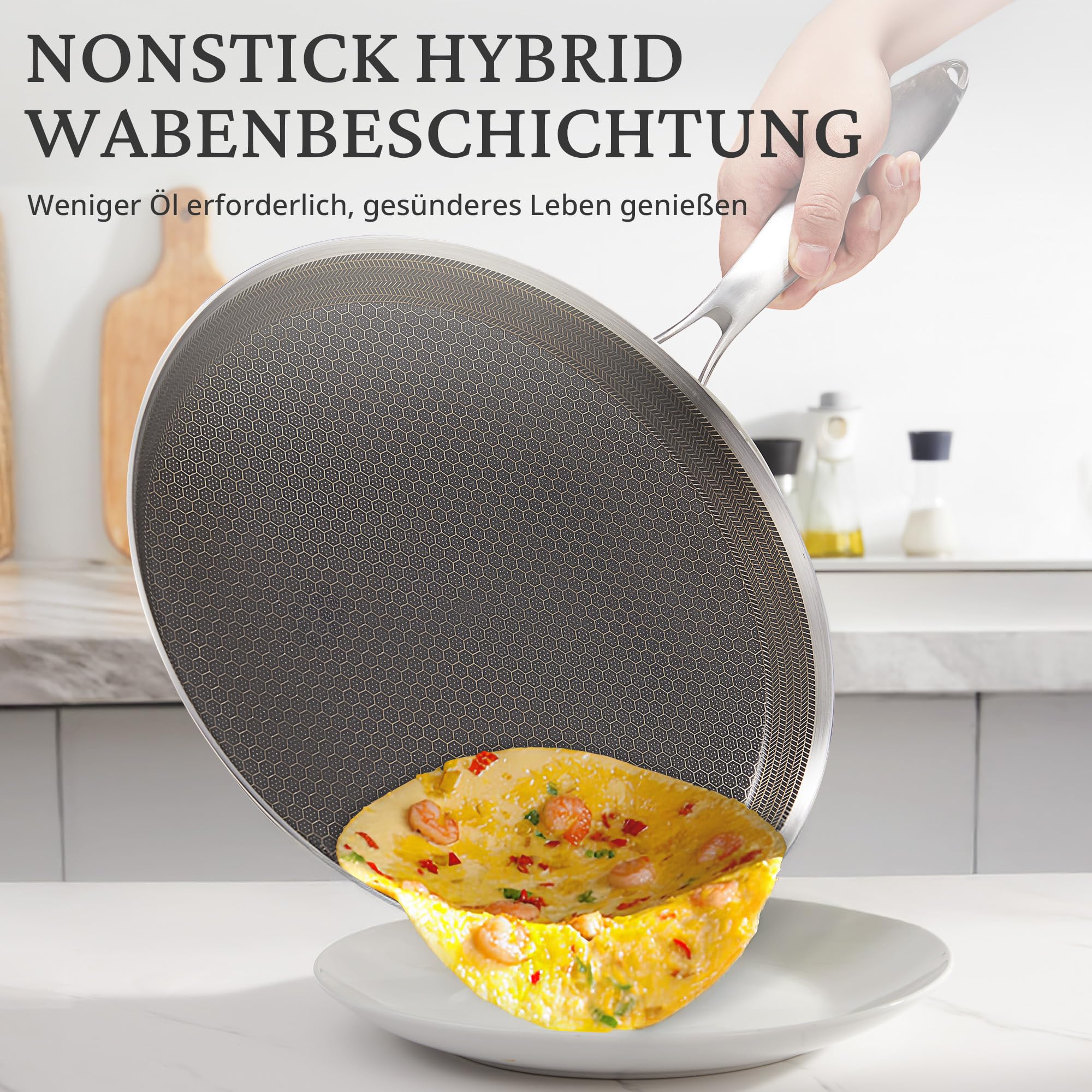 KOKHUB Crepe Pfanne aus Edelstahl 28 cm, Antihaft Pfannkuchenpfanne mit Wabenmuster, Dosa Tawa für Induktionsherd, Elektroherd und Gas, Flache Bratpfanne, Palatschinken Pfanne für Pfannkuchen