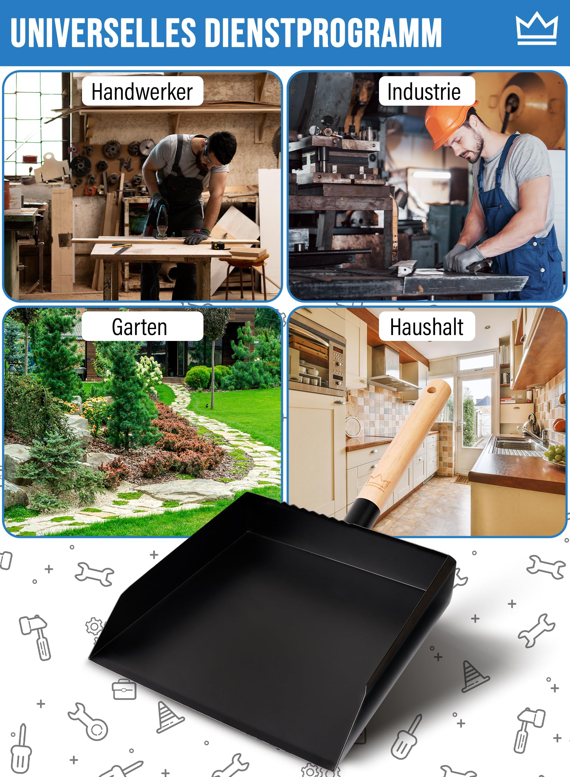 FEINER Paletta PRO TM – 3160 | teglia robusta | metallo | verniciato a polvere nera | pala | casa – cortile – giardino | artigianato – cantiere | commercio industriale