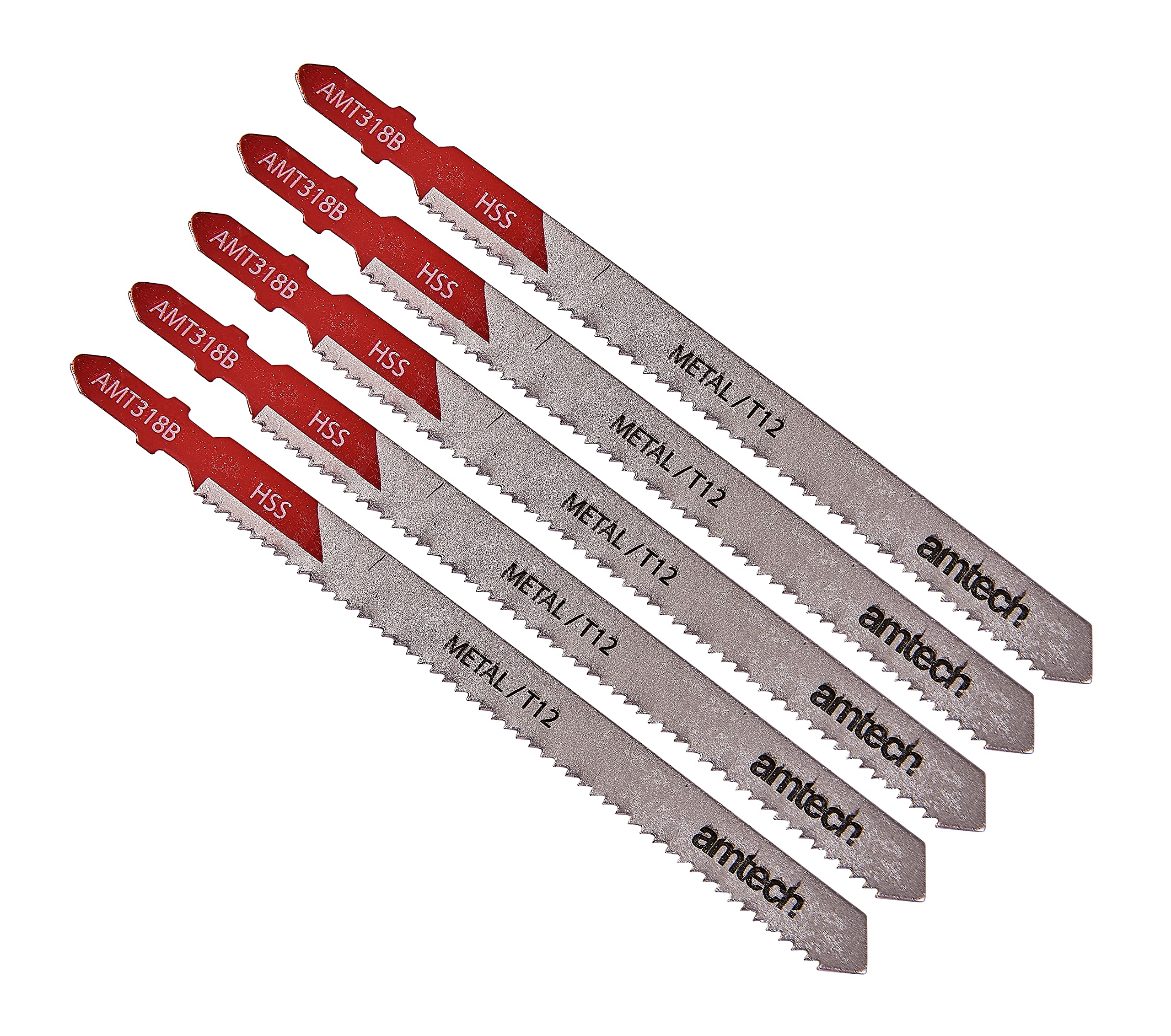 Amtech 5pc Metal Jigsaw Blade Set (AMT318B), HSS T-Shank, 132 mm, 12 TPI for Medium/Thick Sheet Metal, Pipes and Profiles up to 6 mm