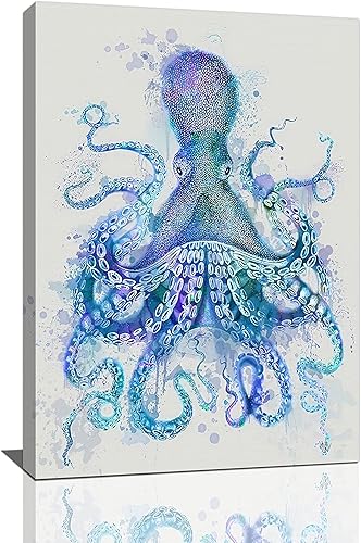 Lienzo de pulpo azul océano, impresiones artísticas para pared, cuadros de animales marinos, vida marina, arte enmarcado, decoración del hogar para