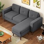 HOMCOM Sectional Sofa with Changeable Chaise Lounge, 3 Seat L-Shaped Sofa with Spring Cushion, Steel Frame, Corduroy Upholstered Couch for Living Room, Small Space, Dark Grey