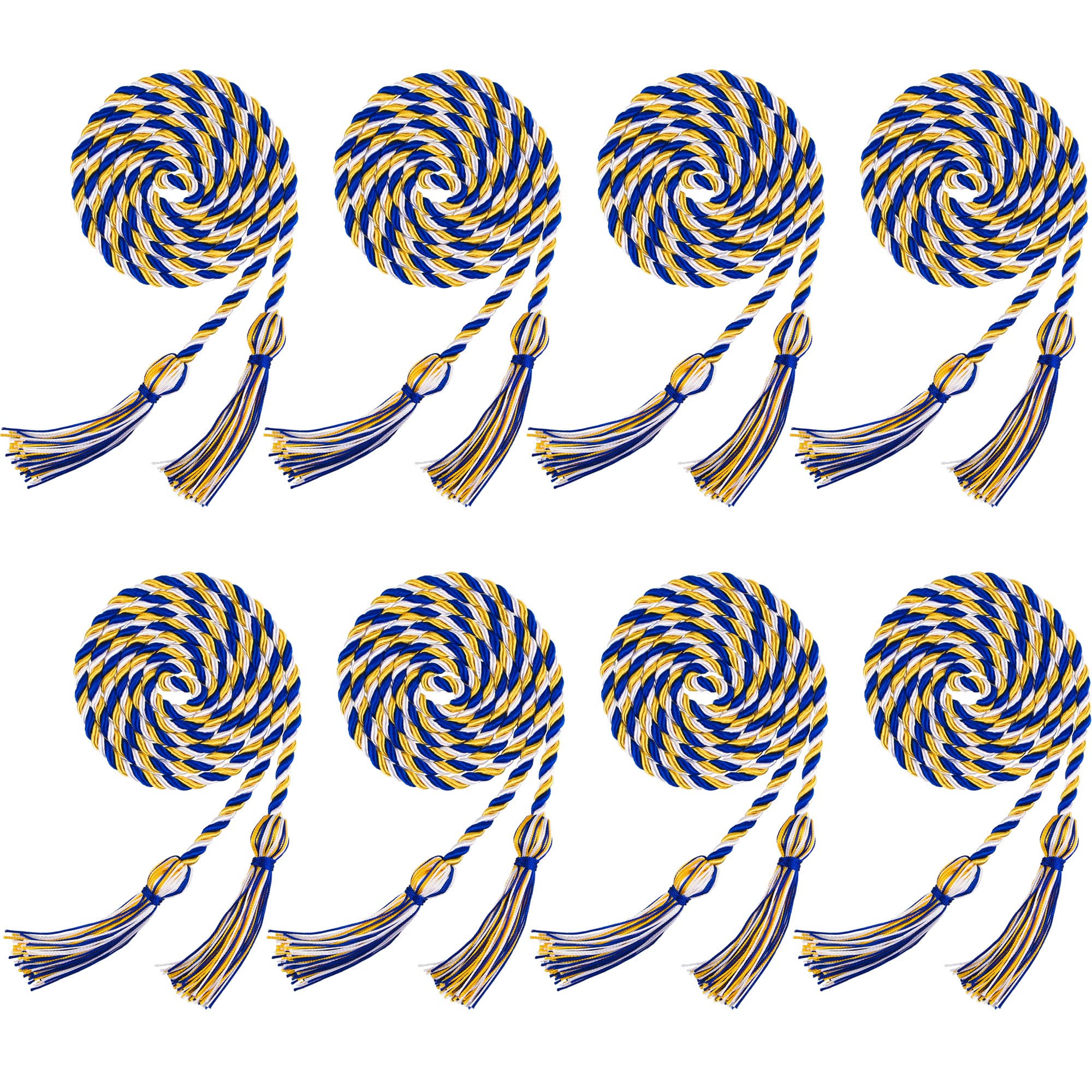 Trounistro 8 Pieces Graduation Cords Yarn Honor Cords with Tassel for College Graduation Students (Gold Blue with White)
