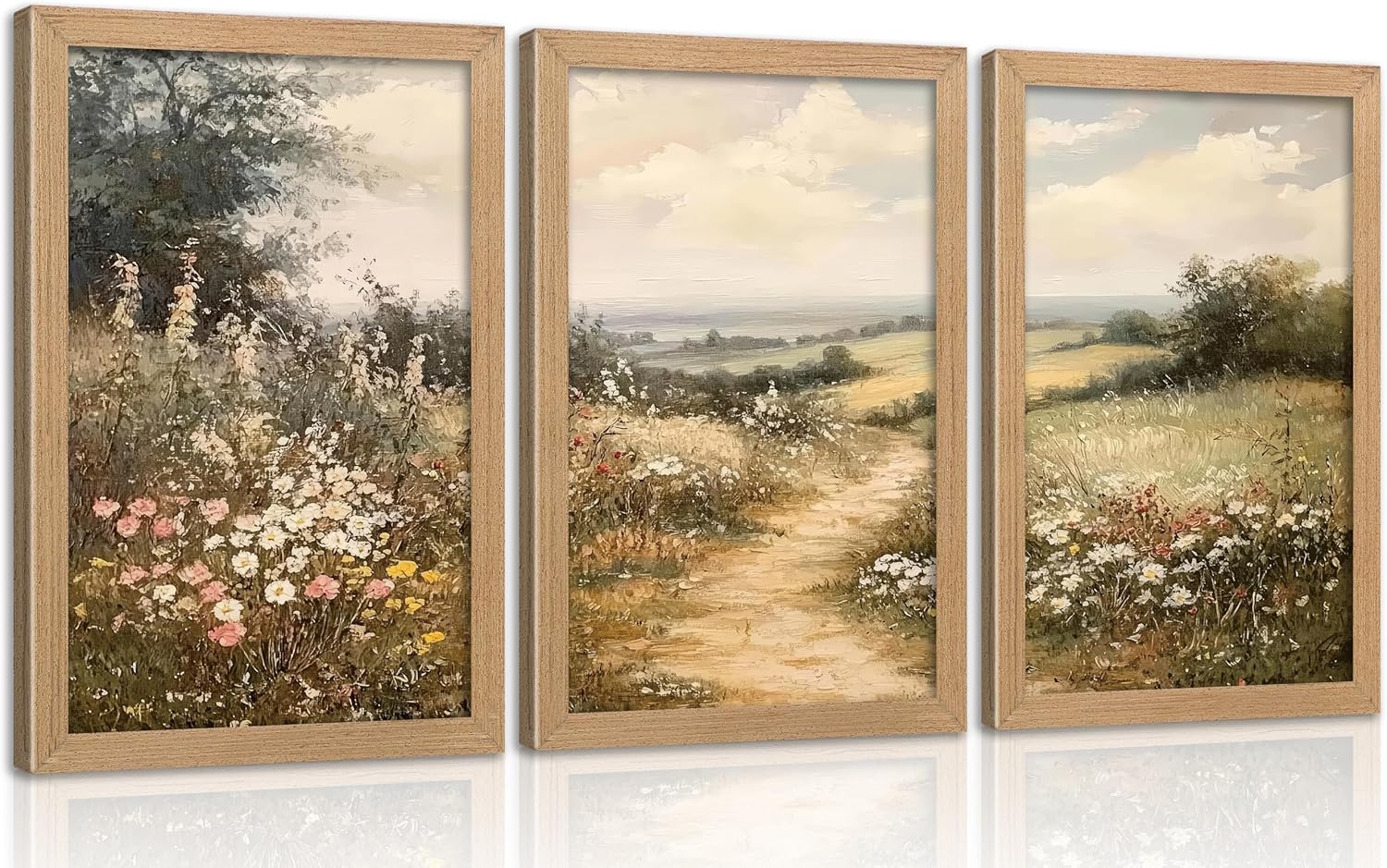 Framed Country Wildflower Wall Art Set (Meadow)