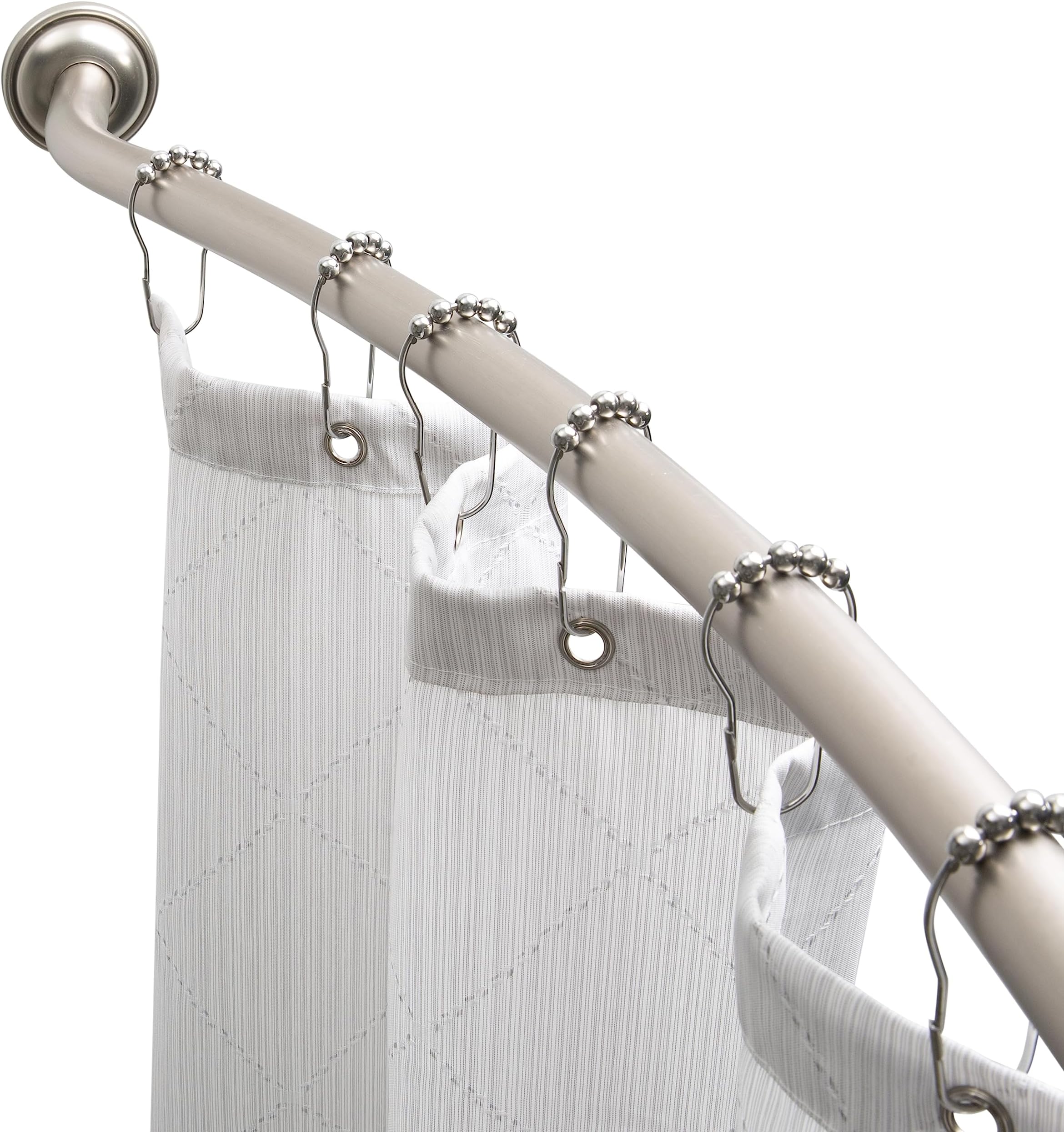 Bath Bliss Curved Shower Rod | Adjustable 42"-72" Inch | Bathroom Shower Curtain and Liner Rod | 33% More Space | Wall Mounted | Easy Installation | Iron | Satin